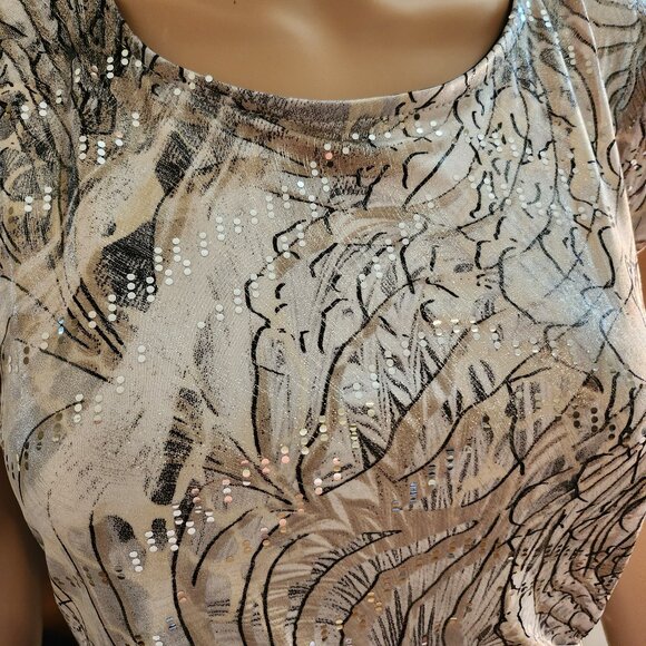 MSK, size S, scoop neck, short sleeve top, flowing, sequins, nuetral colors - Picture 3 of 14